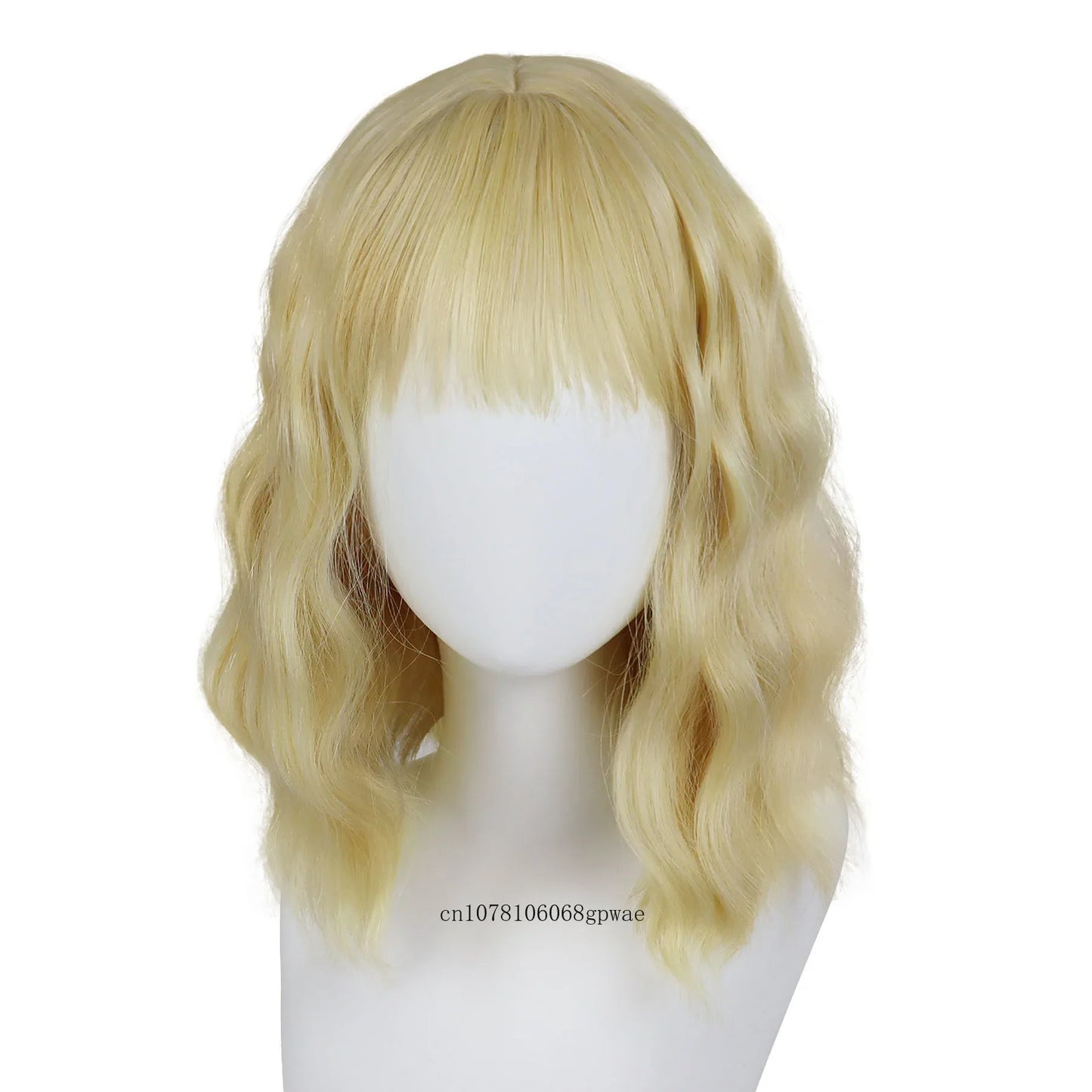 Synthetic Hair Blonde Short Curly Bob Wigs with Bangs Yellow Lolita Cosplay Wig for Women Daily Party Cosplay Heat Resistant