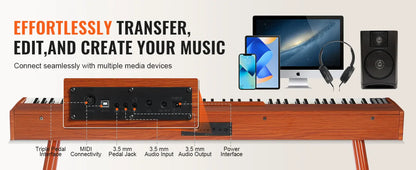 VEVOR Piano numérique, 88 touches entièrement pondérées, ensemble piano à clavier électrique portable avec double clavier, haut-parleurs, pédale de sustain, casque, Bluetooth USB MIDI, pour débutants