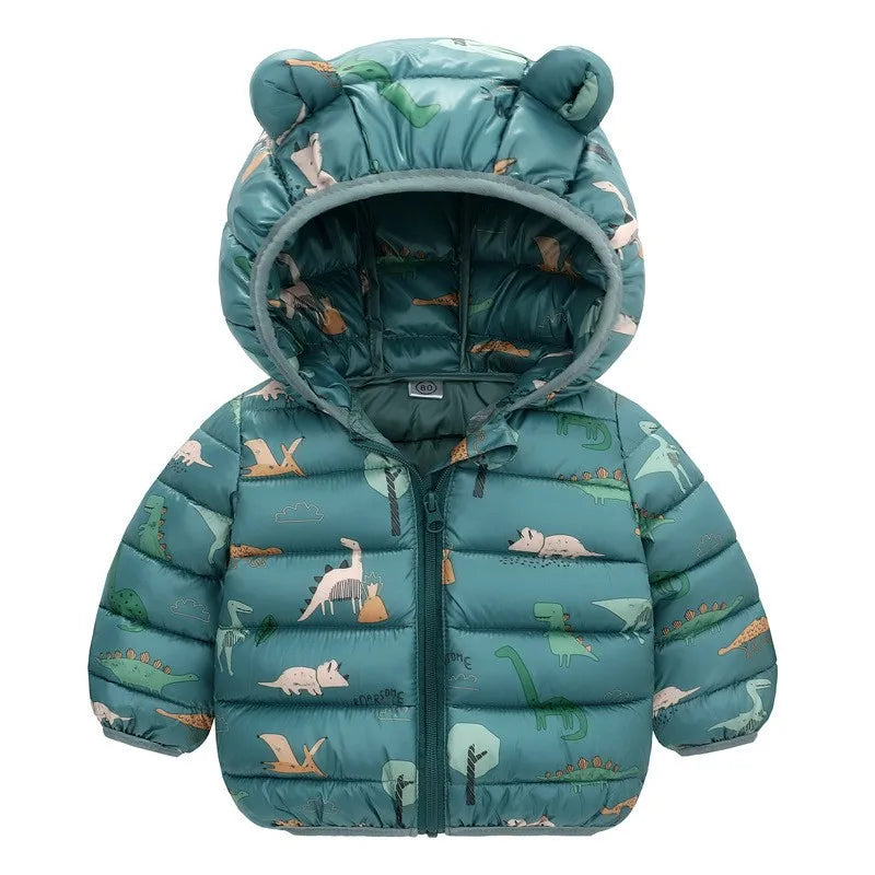 Enfants Garçons Bébé Vestes Légères à Capuche en Duvet Vêtements d'Extérieur Chauds Automne Enfants Filles Manteaux Imprimé Dinosaure Dessin Animé Vêtements Décontractés