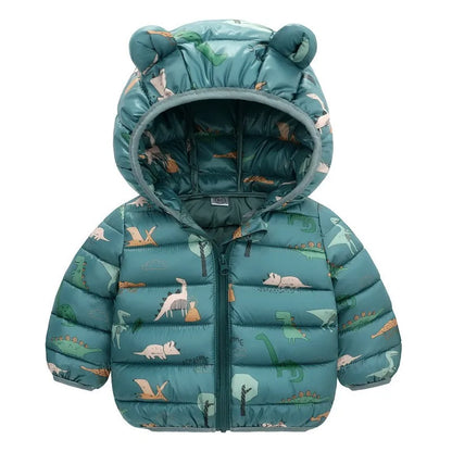 Enfants Garçons Bébé Vestes Légères à Capuche en Duvet Vêtements d'Extérieur Chauds Automne Enfants Filles Manteaux Imprimé Dinosaure Dessin Animé Vêtements Décontractés