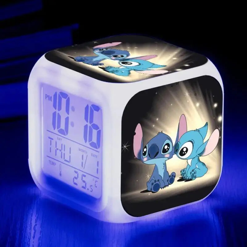 Cute Stitch Alarm Clock with Square Shape Design and Night Light Digital Display Cute Cartoon Gift for Kids Boys Girls Room Use