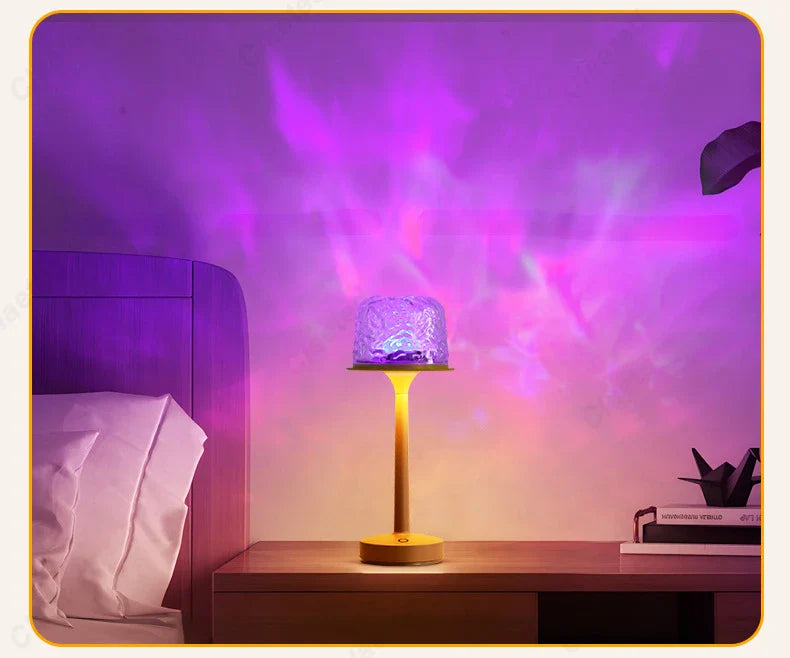 Lampe de chevet LED haute sur pied, effet vague d'eau, atmosphère romantique, cadeau pour couple, veilleuse de projection d'intérieur pour chambre à coucher