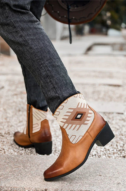 Cowboy Classic Fashionable Embroidered Pull On Boots with Wide Square Toe Western Retro Boot Durable 2025 Boots For Men