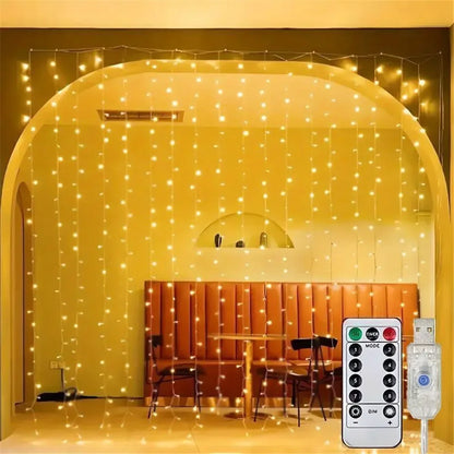 Rideaux lumineux LED alimentés par USB avec télécommande, décorations de noël pour la maison, mariage, anniversaire, chambre à coucher, lumières de fête