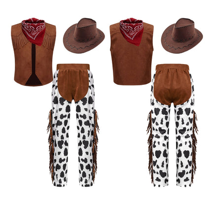 Costume de Cowboy Occidental pour Enfant, Déguisement de Cowgirl, Jeu, Interface West, ixd'Halloween, Cosplay, Ensembles de 4 Pièces, Performance sur Scène Trempée