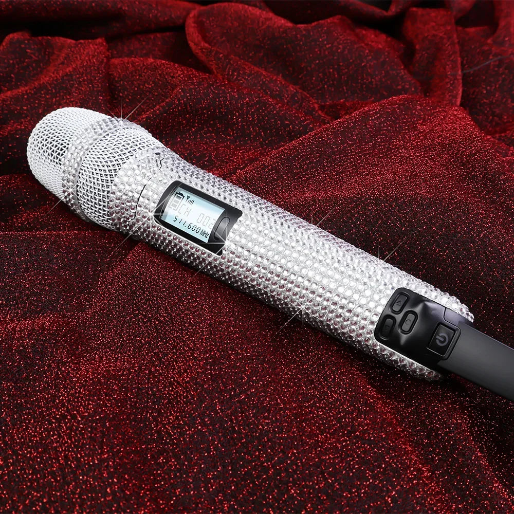 Microphone karaoké sans fil SKM9000, personnalisé incrusté de diamants, pour flux en direct, karaoké, scène brillante, essentiel