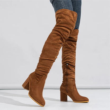 Bottes Noires Marron Cuissardes Liyke 2025 Automne Hiver Femme Sexy Bout Pointu Fermeture Éclair Chaussures Hautes Talon Carré Bottines Femme