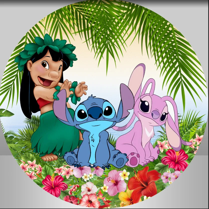 Stitch Party Background Decors Round  Customized Backdrop Baby Shower Children's Birthday Decoration Wedding Banner