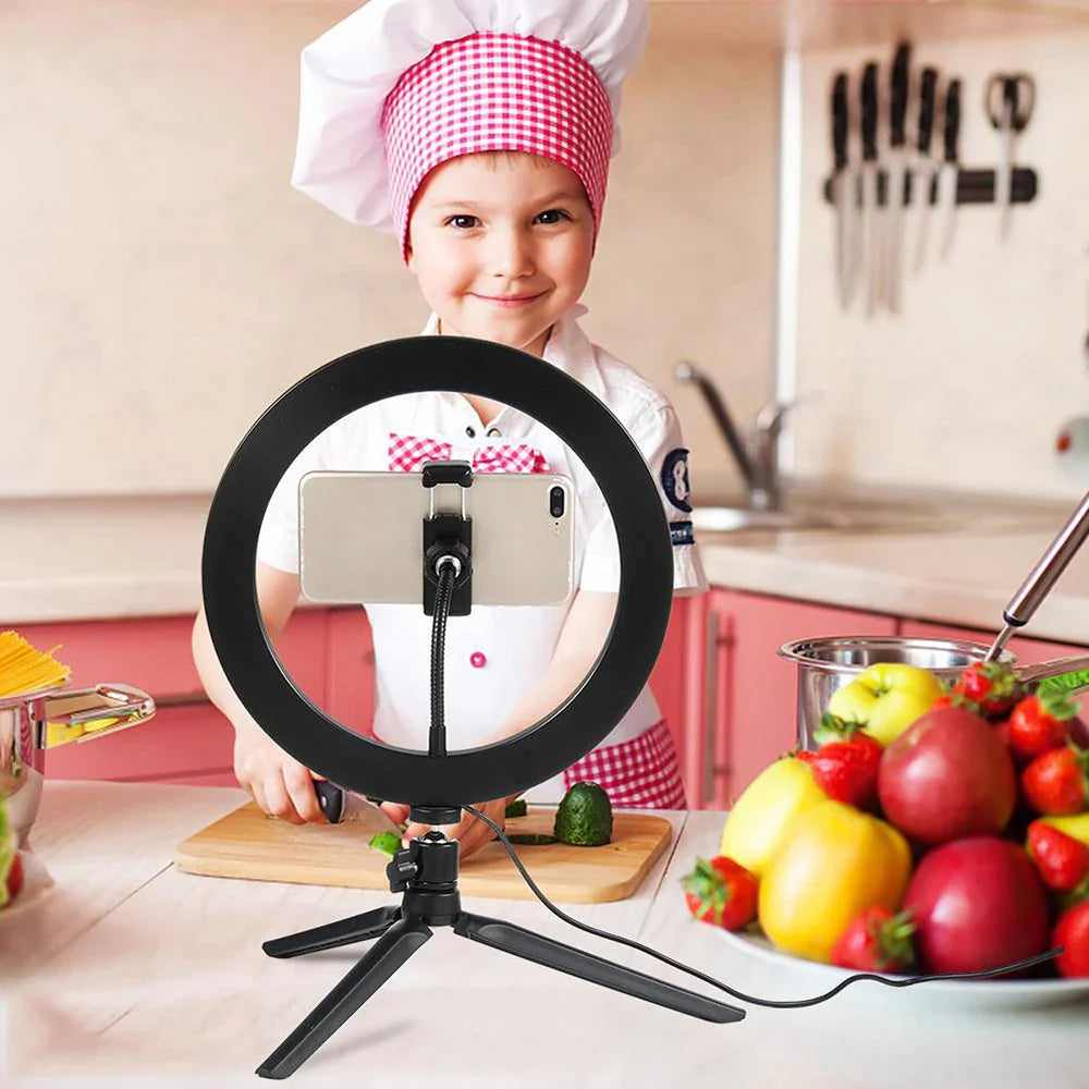 26cm (10") LED Selfie Ring Light, Photography Lighting Kit, USB Charging Lamp with Tripod for Live Video, 120 Beads