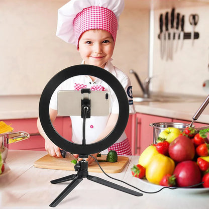 26cm (10") LED Selfie Ring Light, Photography Lighting Kit, USB Charging Lamp with Tripod for Live Video, 120 Beads