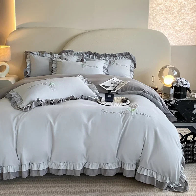 Elegance French Style Bedding Set Duvet Cover Set High Quality  2024 New Lace Princess Embroidery Double Layer Edge King Queen