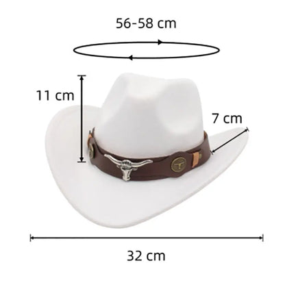 Chapeau de cowboy occidental en feutre pour enfants, accessoires de tête de bœuf, bande de vache, style tibétain, chapeau haut de forme ethnique, bord enroulé souple, casquette de cow-girl