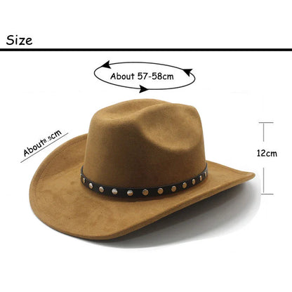 Men's Cowboy Hat with Studded Strap Classic Outdoor Cap with Curved Brim Cotton-Polyester Blend Size 57-58cm Four Seasons
