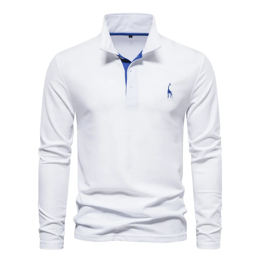 AIOPESON 2023 Nouvelle Polo Homme Broderie Cerf Chemises Manches Longues Couleur Unie Affaires Sociales Homme