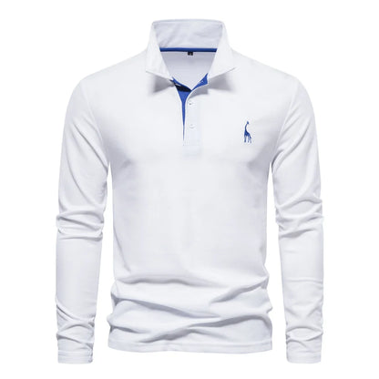 AIOPESON 2023 Nouvelle Polo Homme Broderie Cerf Chemises Manches Longues Couleur Unie Affaires Sociales Homme