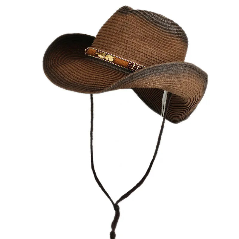 Chapeau de Cowboy d'été à large bord pour femmes et hommes, chapeaux de paille de Cowgirl occidentale, robe de mode, couvre-chef de fête, casquette unisexe