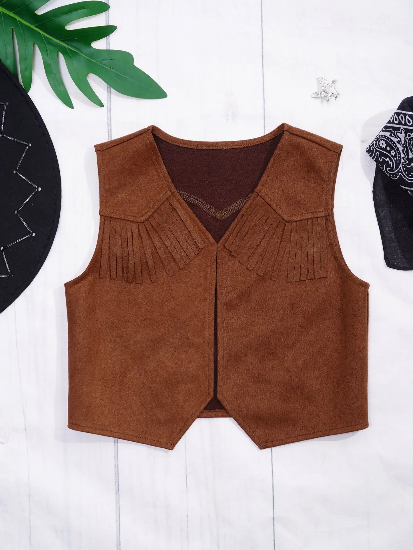 Gilet de Cowboy occidental pour enfants, garçons et filles, Costume de Cosplay d'halloween, pompon en daim, manteau ouvert sur le devant, hauts