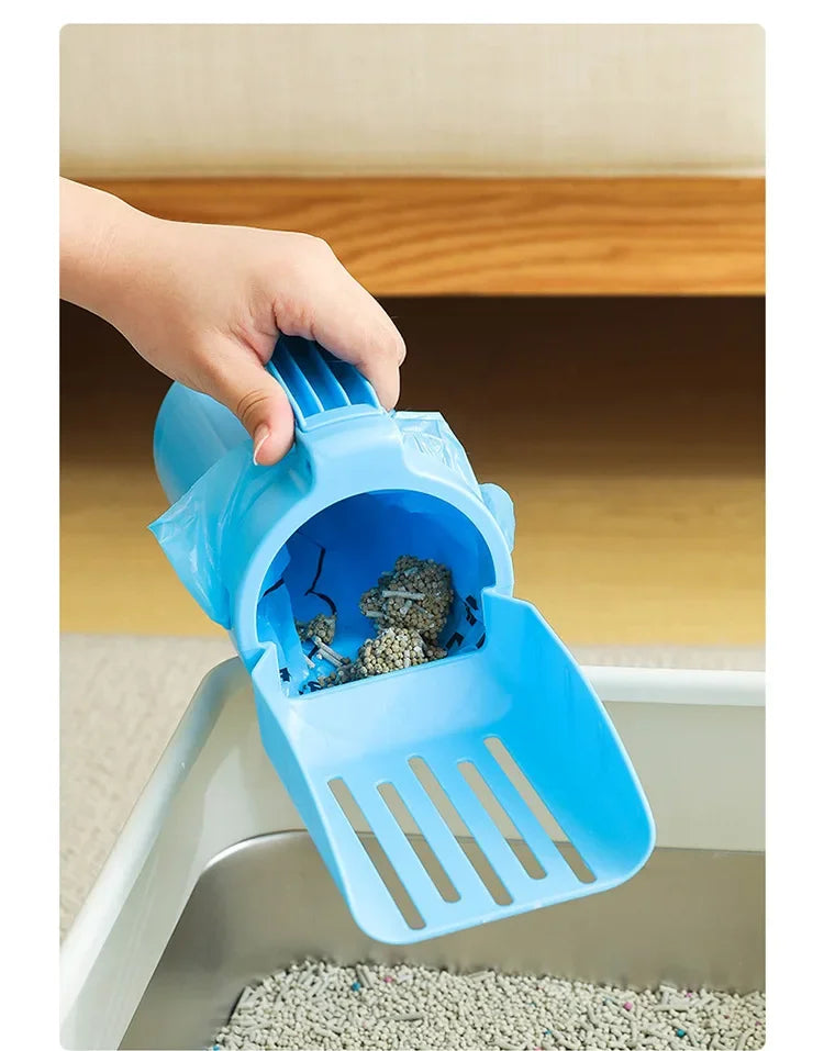Pelle à litière pour chat, cuillère à litière Portable pour chat avec poubelle intégrée, grande pelle à litière, système d'élimination des merdes de chat
