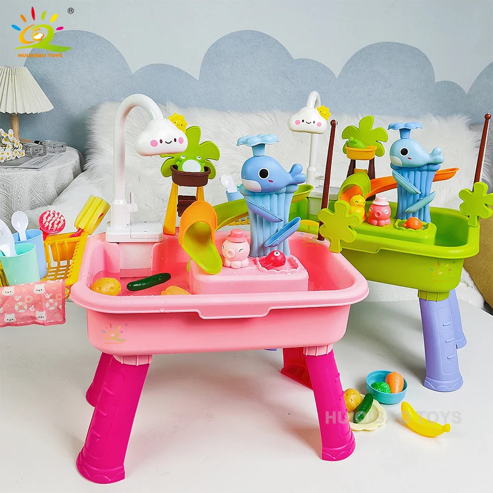 Children's kitchen toys electric fun water play water wash basin fishing dishwashing home role-playing baby early education toys