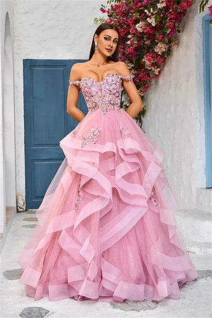 JEHETH Appliques Prom Party Cocktail Dresses Elegant Women's Long Evening Gowns Birthday Ball Gowns Feminine Robes Layered