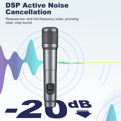 Wireless Microphone Handheld Microphones 2 Channels Karaoke Microphones 2.4G Rechargeable Mic for Live KTV Wedding Party