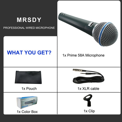 Prmie 58A Microphone dynamique cardioïde micro filaire professionnel pour scène chant karaoké Podcast Studio enregistrement Vocal