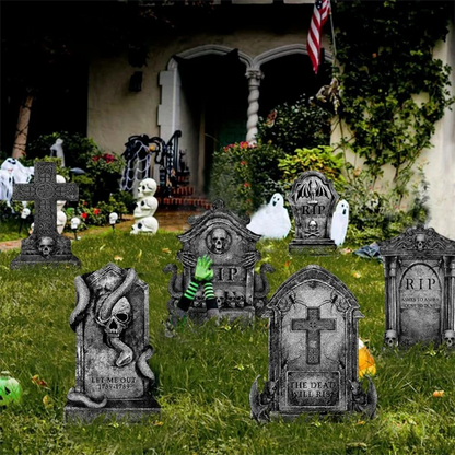 3/6Pcs 2024 Halloween Tombstone Decor Skull Tombstone RIP Letters Bad Omens Haunted House Decor for Patio Garden Frighten Kids