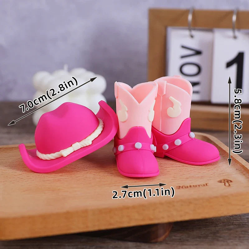 Chapeau de Cowboy rouge Rose, boules de bottes, décoration de gâteau, Cowboy de Cowgirl occidentale, décor de fête prénatale d'anniversaire, fournitures à thème de ferme occidentale