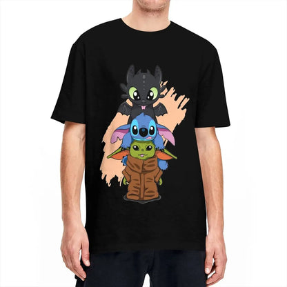 Chibi Toothless Stitch And Cute Baby Ess Tops Cotton Men Women T-Shirts Tee Shirt Short Sleeve Cute T Shirts Crew Neck Clothing