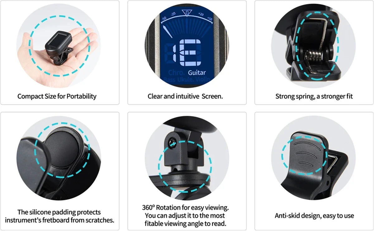 Guitar Tuner For All Instruments Clip on Electronic Tuner for Guitar Bass Ukulele Violin Mandolin Banjo