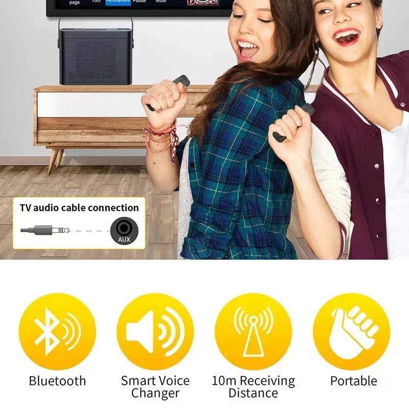 #LED Powerful Wireless Portable Dual Microphones Bluetooth 5.3 Speaker Hifi Stereo Family Party Karaoke Subwoofer Boombox gifts