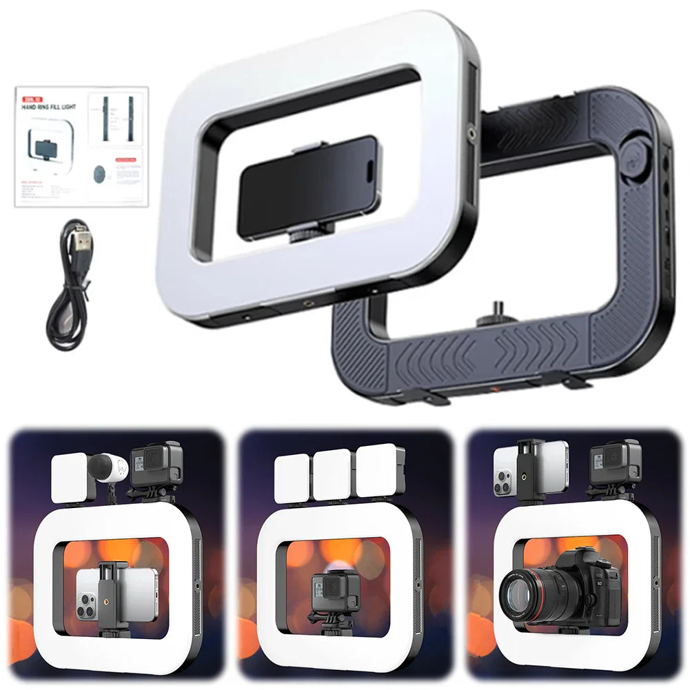 LED Phone Light Light Cell Phone Handheld Stabilizer W/ Ring Light for Camera Smartphone YouTube