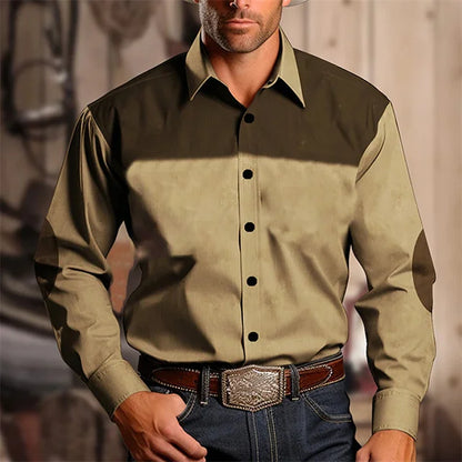 Chemise à manches longues style occidental pour homme, coupe ajustée, décontractée, confortable, simple, tenue sociale, style national rétro, style tribal