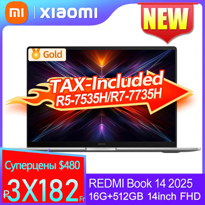 REDMI Book 14 2025 NEW R5-7535H Radeon 660M/R7-7735H Radeon 680M 16GB+512GB 14inch FHD 60Hz Screen