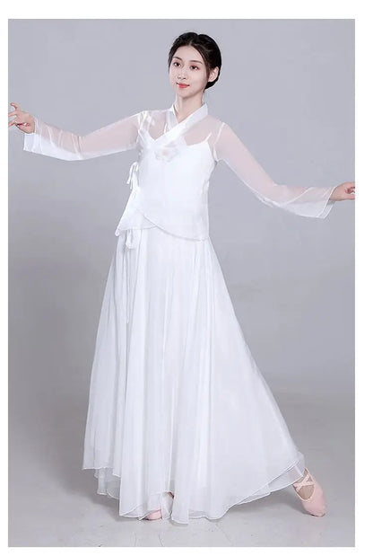 Costume de danse classique Ele, jupe blanche vaporeuse, costume de performance de fée, design Fene Dra, belle mythologie