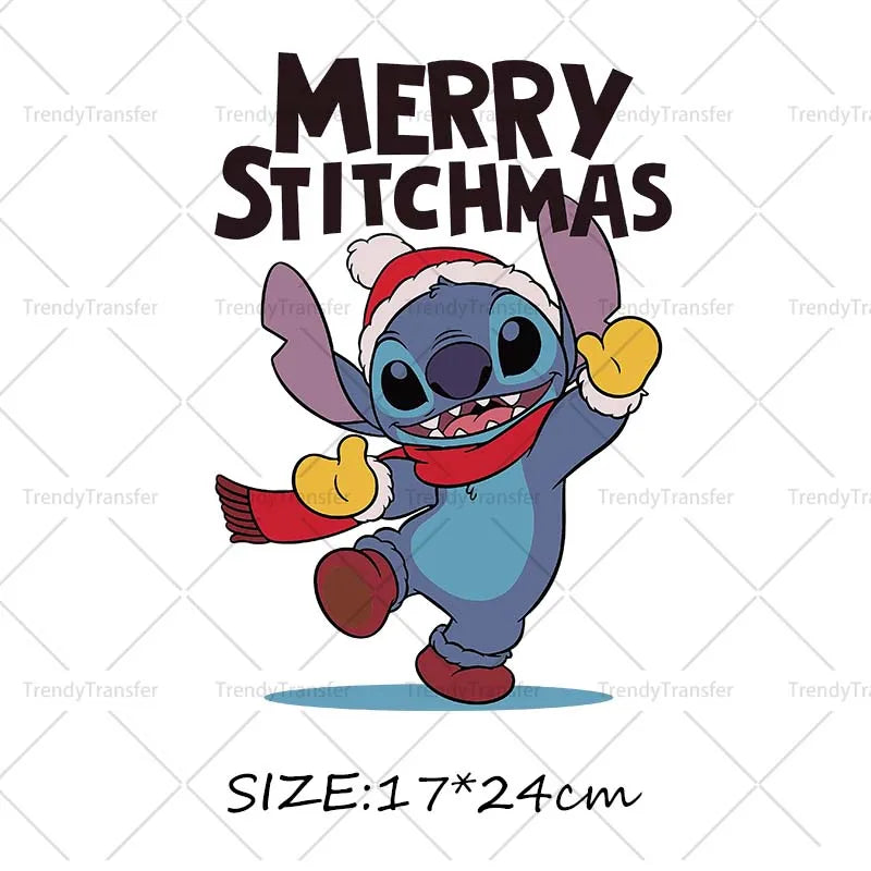 Autocollants thermocollants de Noël Lilo et Stitch pour vêtements, impressions thermiques, décalcomanies pour T-shirts