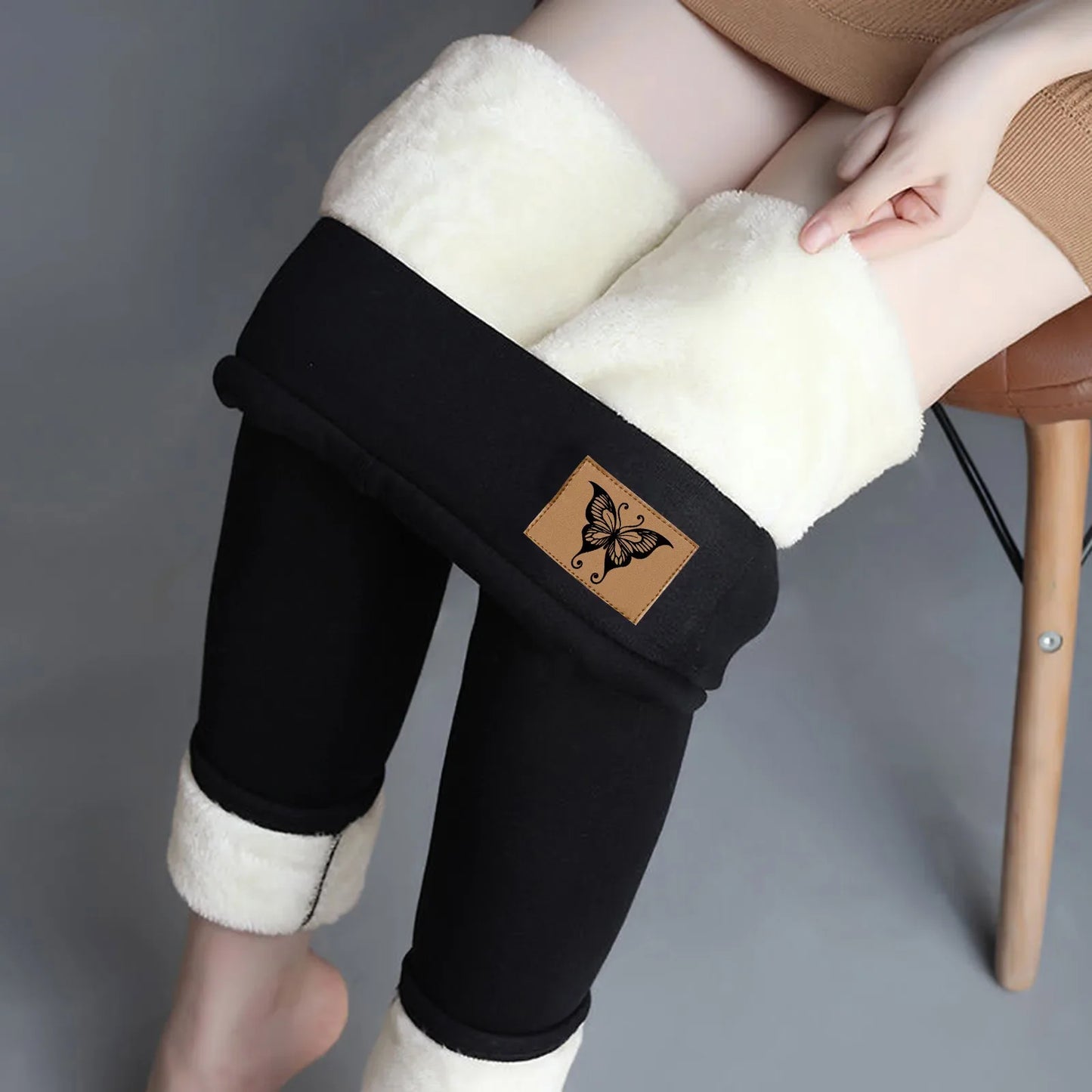 Leggings d'hiver doublés de velours pour femmes, pantalons chauds, taille haute, monochromatique, confortable, extensible, thermique, grande taille, sourire