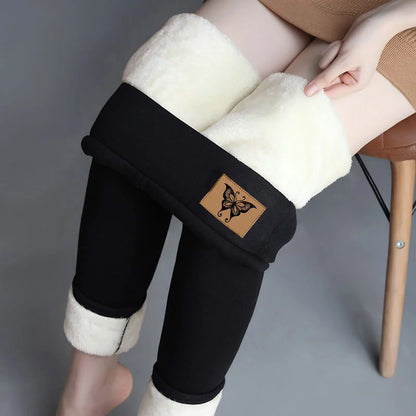 Leggings d'hiver doublés de velours pour femmes, pantalons chauds, taille haute, monochromatique, confortable, extensible, thermique, grande taille, sourire