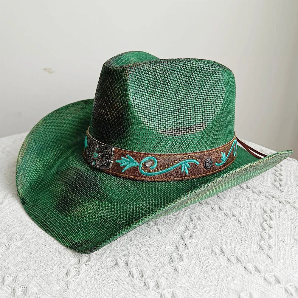 Cowboy hat summer straw hat unisex cowboy hat jazz cowboy straw hat wide brim hat spray paint custom hat party cowboy hat