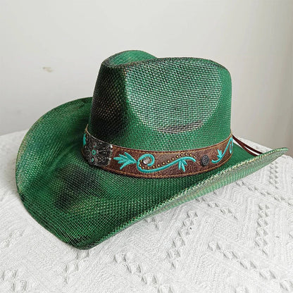 Cowboy hat summer straw hat unisex cowboy hat jazz cowboy straw hat wide brim hat spray paint custom hat party cowboy hat