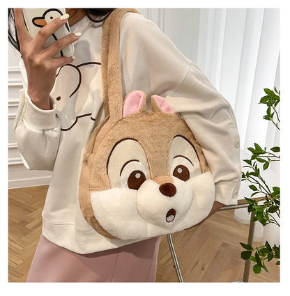 Plush Cartoon Chipmunk Squirrel  Large Capacity Shoulder Bag Sweet Versatile Cute Women's Bag Stitch Mobile Cosmetics Storage