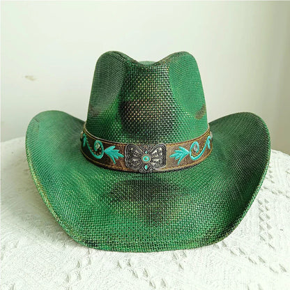 Cowboy hat summer straw hat unisex cowboy hat jazz cowboy straw hat wide brim hat spray paint custom hat party cowboy hat