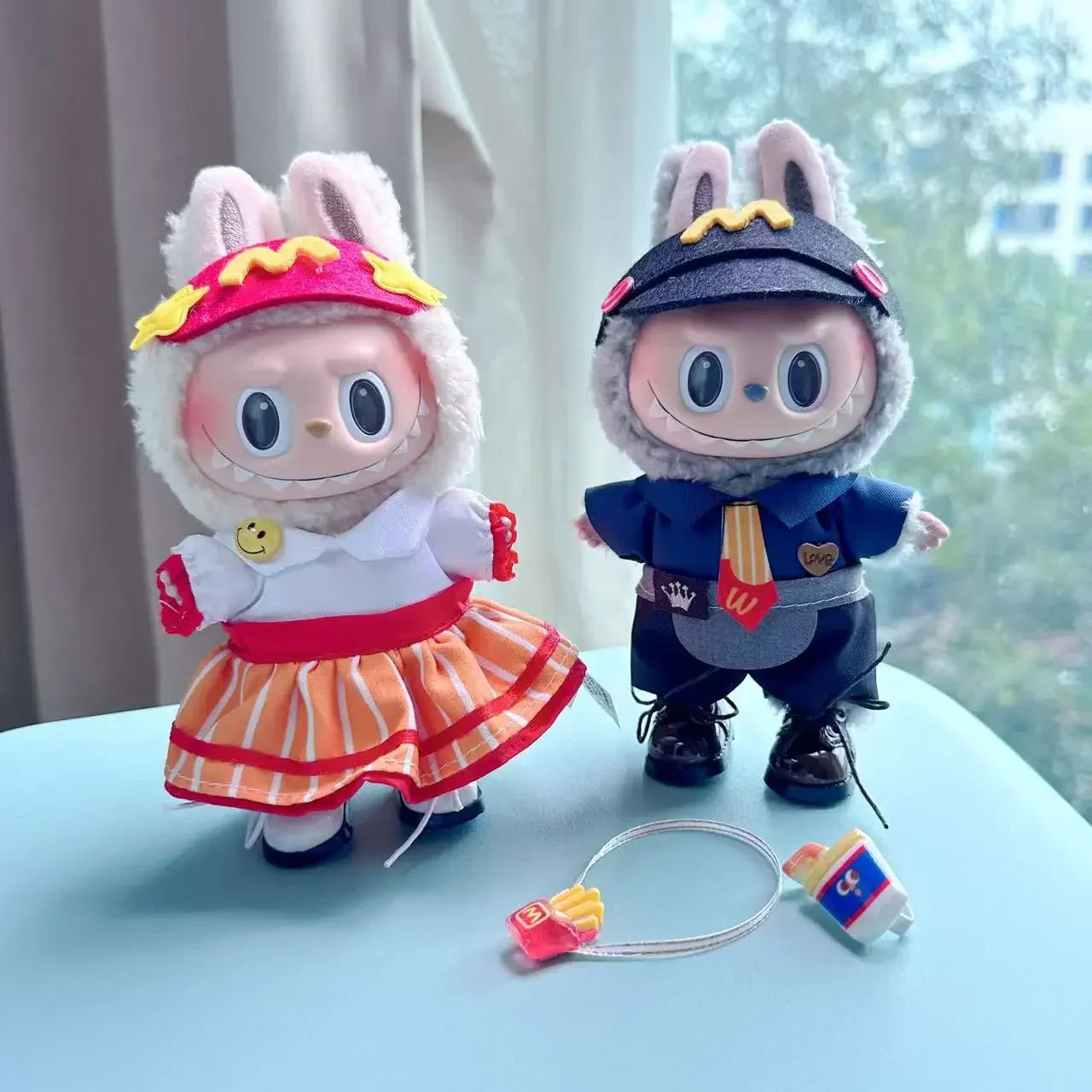 Labubu 17cm Clothes Outfit Accessories For Labubu Dolls Clothing Kids Gift French Fries Apron And M Hat Work Uniforms FF15G