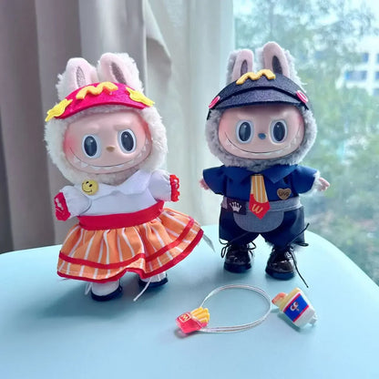 Labubu 17cm Clothes Outfit Accessories For Labubu Dolls Clothing Kids Gift French Fries Apron And M Hat Work Uniforms FF15G
