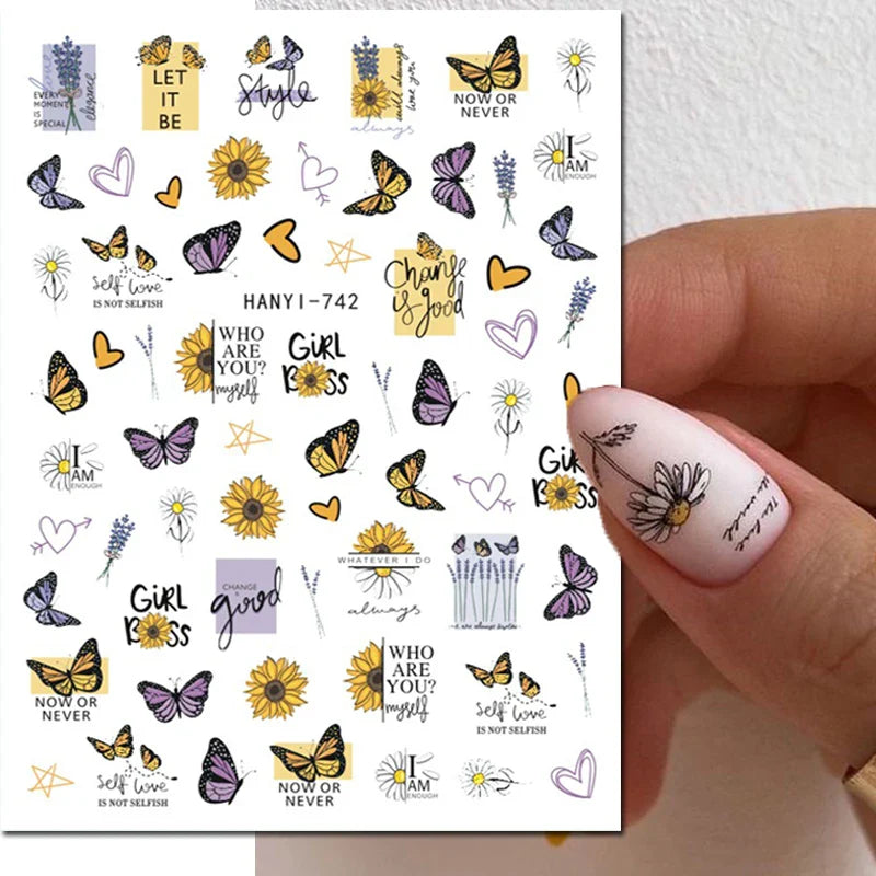 3d Nail Art Stickers Winter Autumn Golden Leaves Red Roses Flowers Decals For Nails Decoration Manicure Salon Beauty
