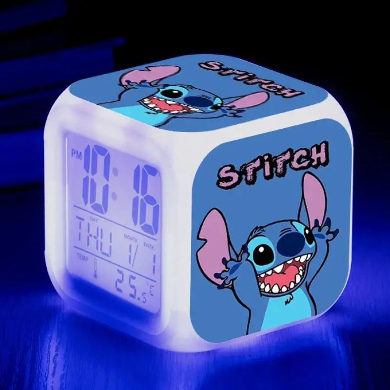 Cute Stitch Alarm Clock with Square Shape Design and Night Light Digital Display Cute Cartoon Gift for Kids Boys Girls Room Use