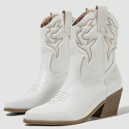 Aneikeh Autumn Winter Vintage Embroidered Large Western Cowboy Boots New Style Coarse Heel Pointed Ankle Barrel Knight Boots