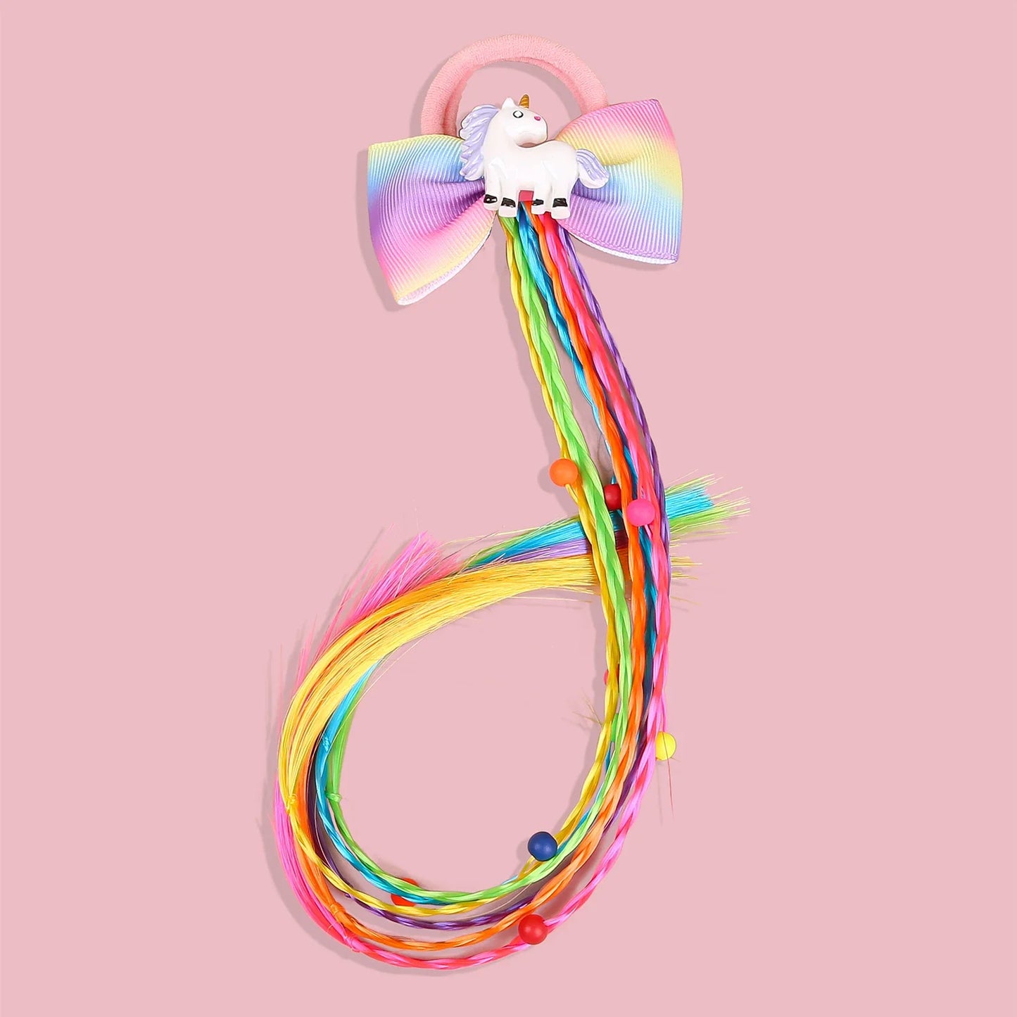 1PC Rainbow Bows Hairbands Dirty Braids Colorful Twist Tie Wigs Ponytail Kids Hair Accessories Nylon Bands Princess Headwear