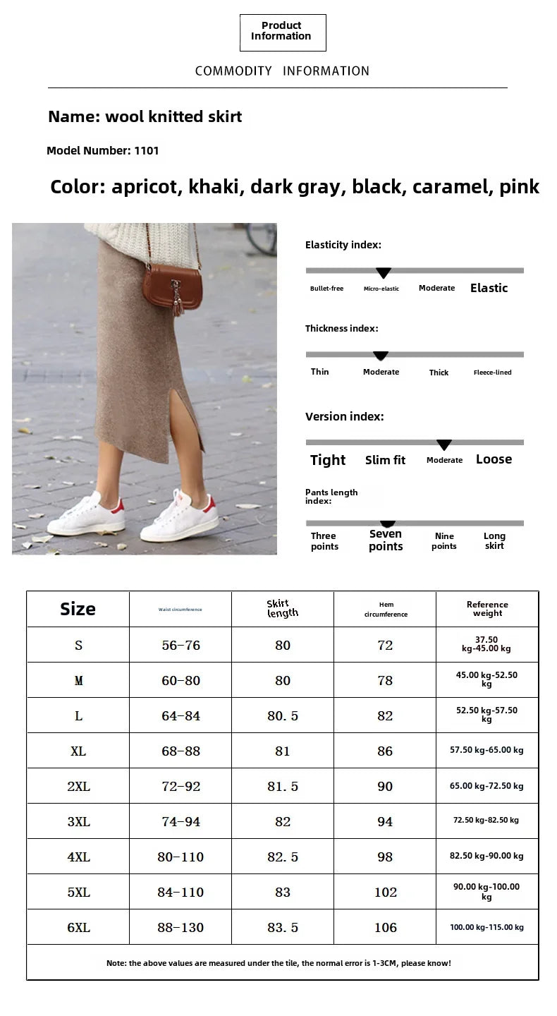 Women's Autumn/winter Knit Bodycon Skirt Medium-length High-waisted Thickened Side Slit Step-length Skirt