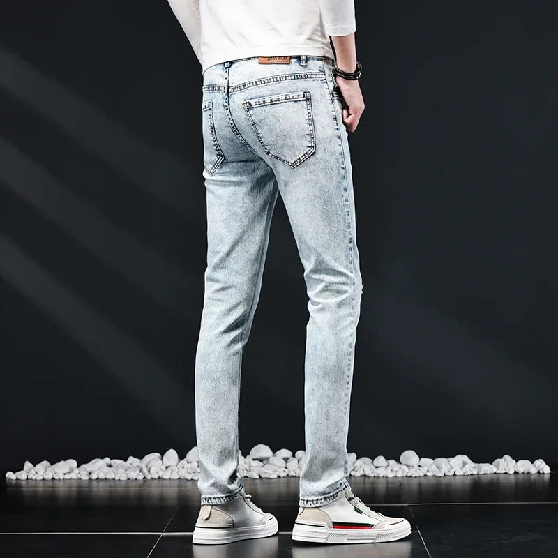 2024 New Skinny Jeans Men Vintage Fashion Snowflake Washed Classic Slim Skinny Elastic Male Casual Denim Trousers